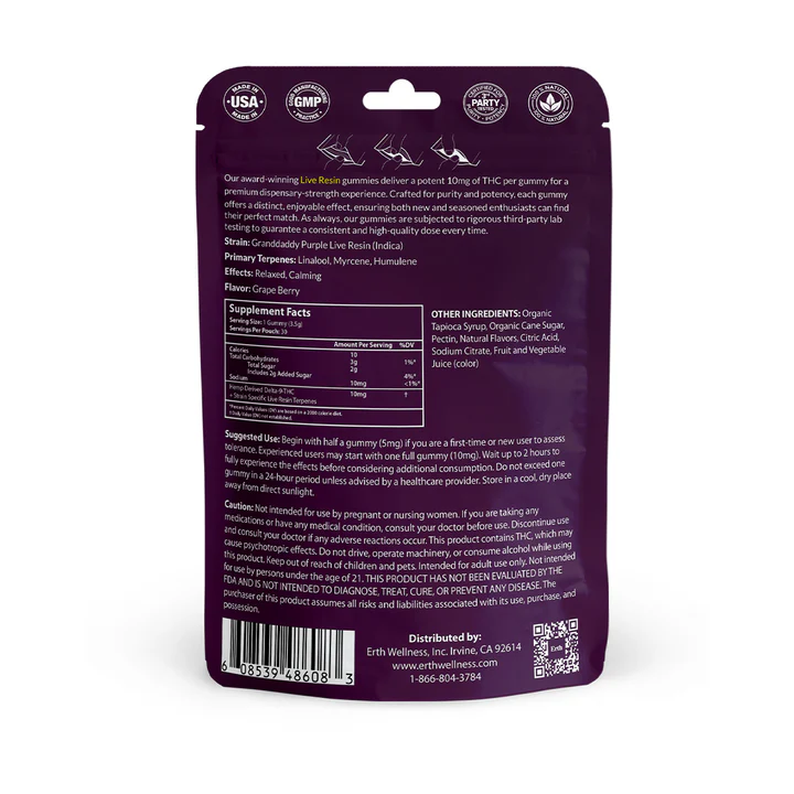Δ9 THC Gummies – Granddaddy Purple – Live Resin (Indica) – 300mg - Image 4